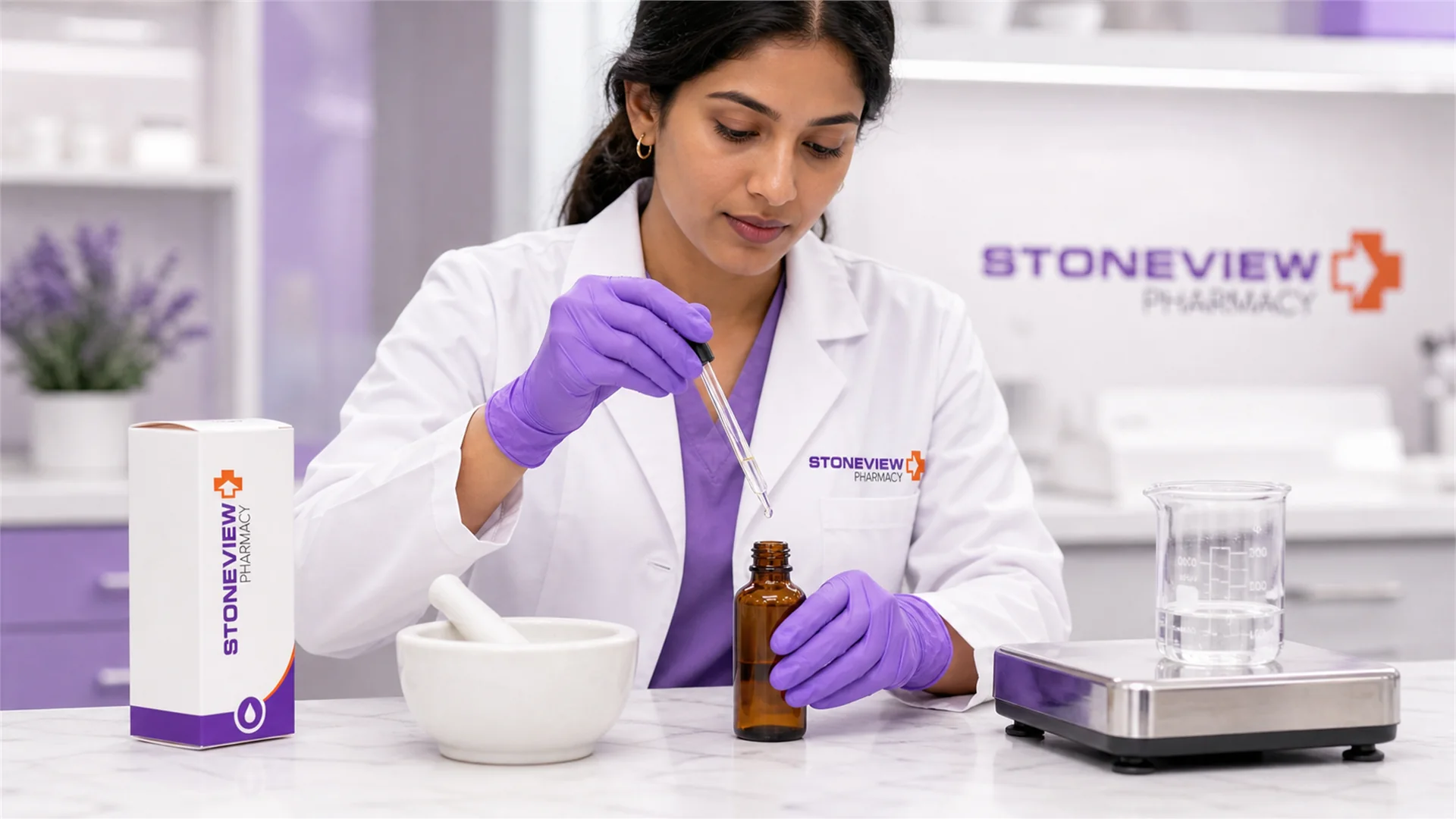 Compounding lab preparing a custom hair health formula