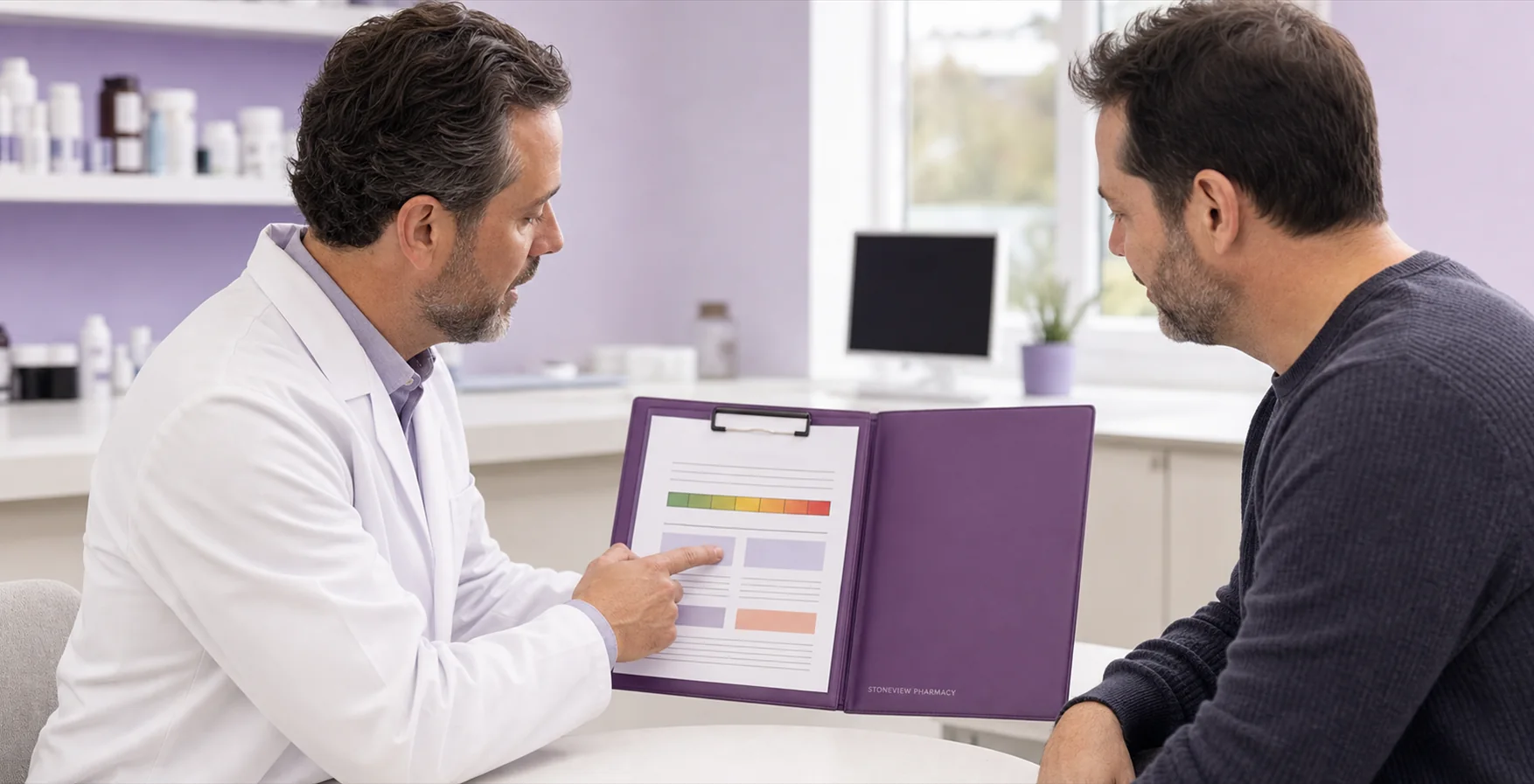 Pharmacist reviewing eligibility and lab information for a weight management plan
