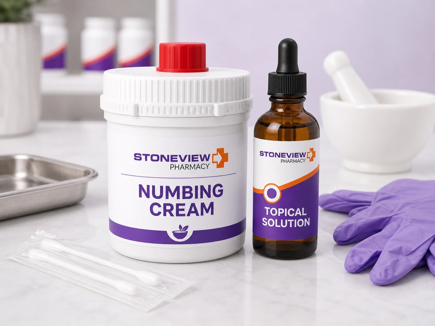 Stoneview branded office-use numbing cream and topical solution