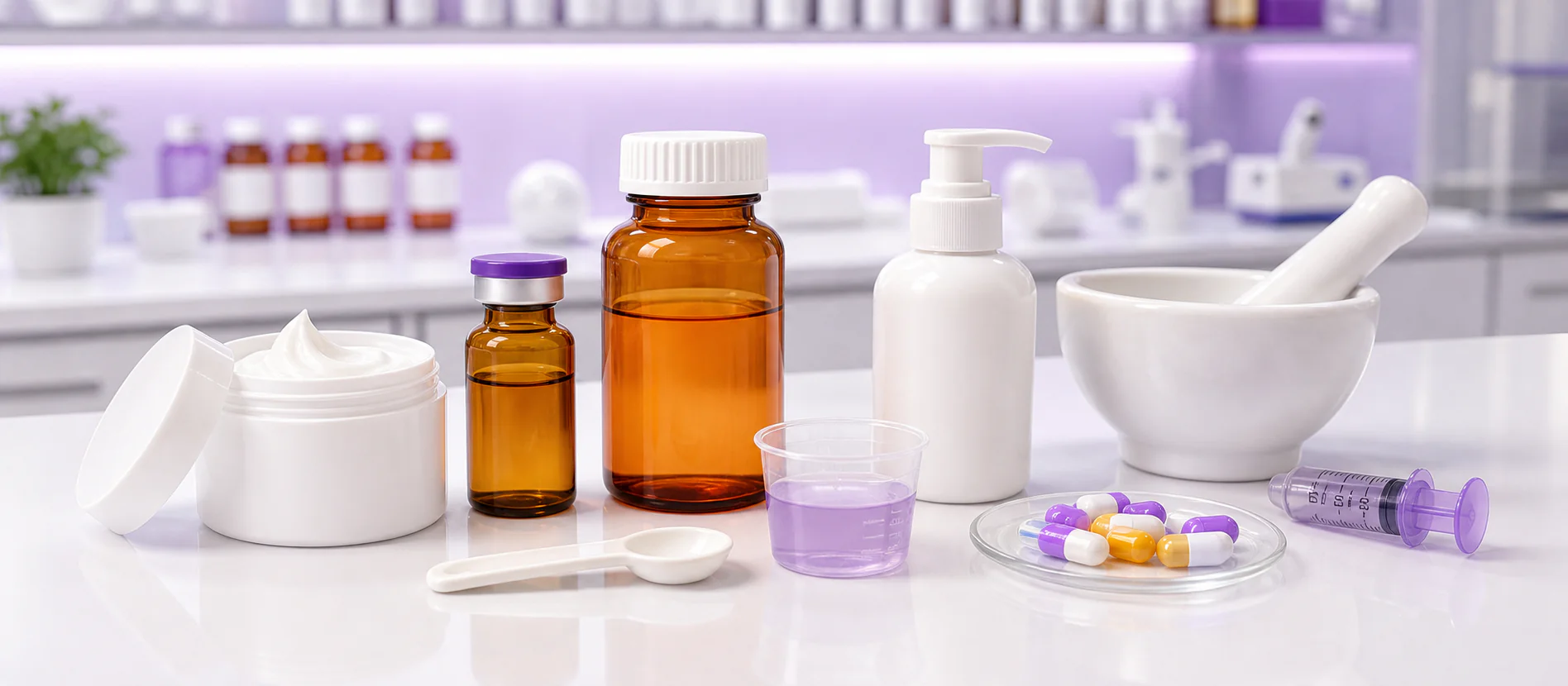 Compounded medication bottles, capsules, and pharmacy preparation tools