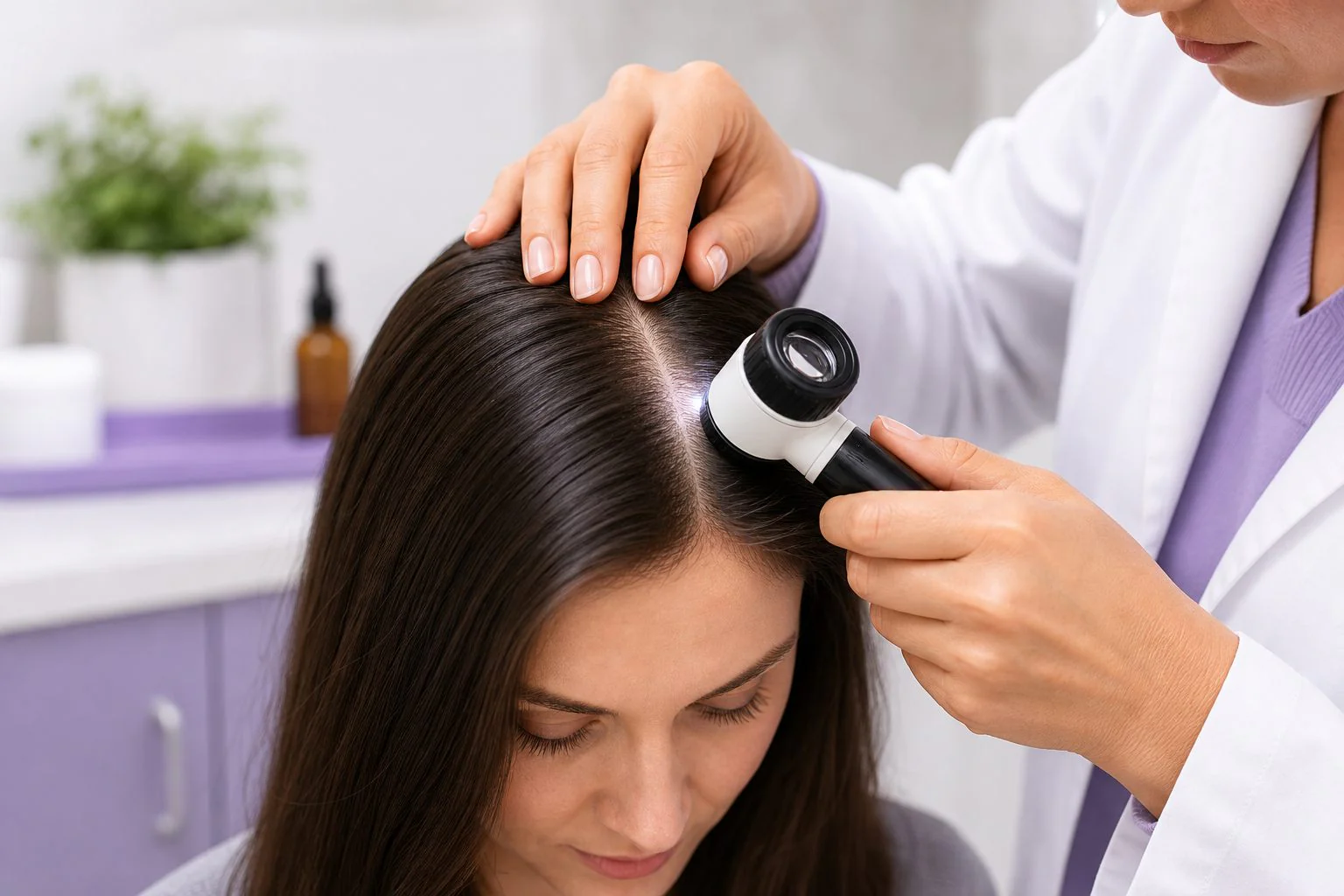 Representative scalp and hair part assessment before routine support
