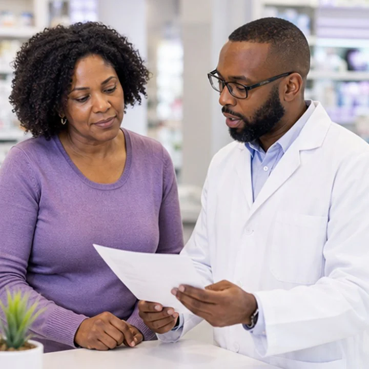 Pharmacist reviewing an autoimmune support medication plan with a patient