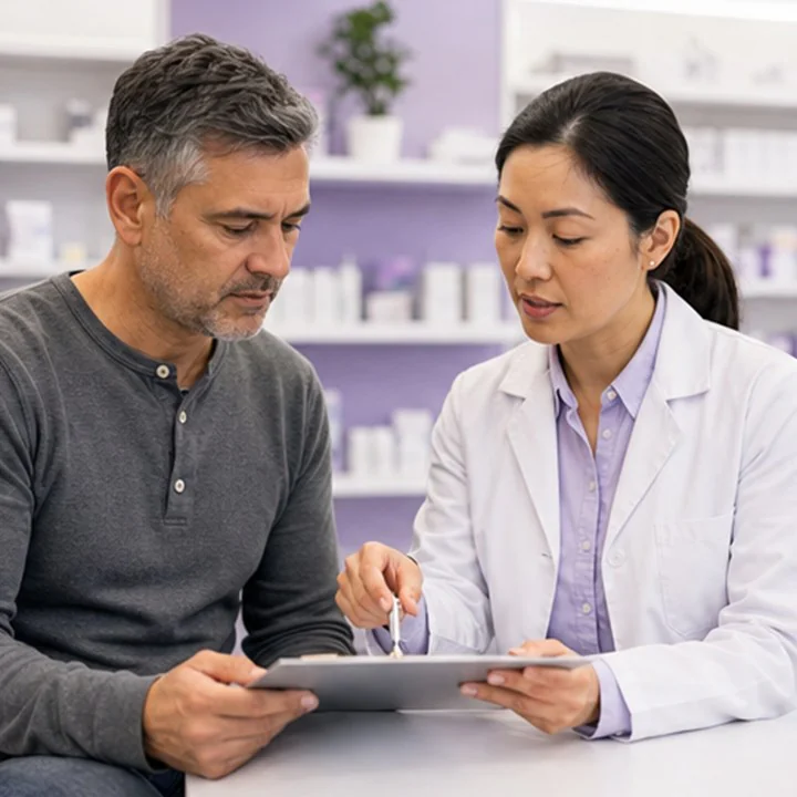 Patient reviewing a chronic pain care plan with a pharmacist