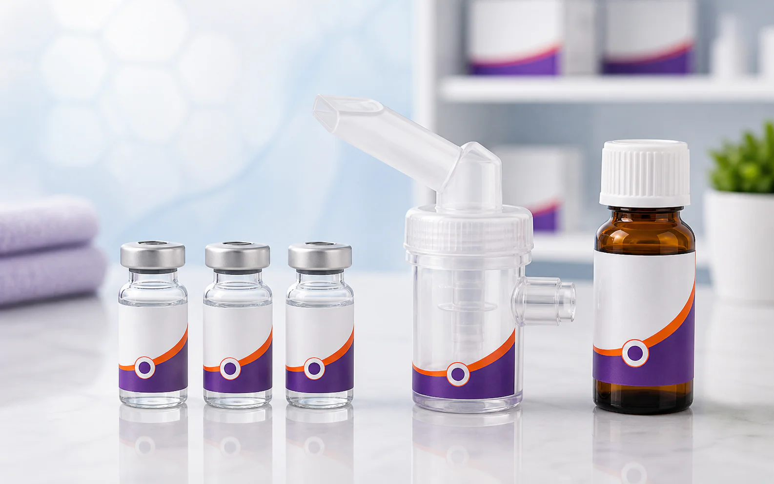 Solution bottles for nebulized nasal therapy support
