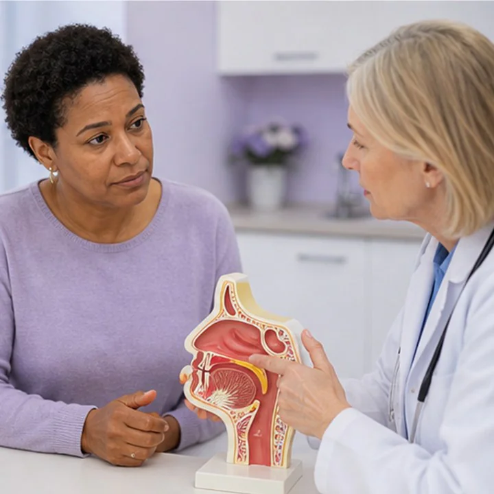 Patient discussing recurrent sinus infections with a healthcare professional