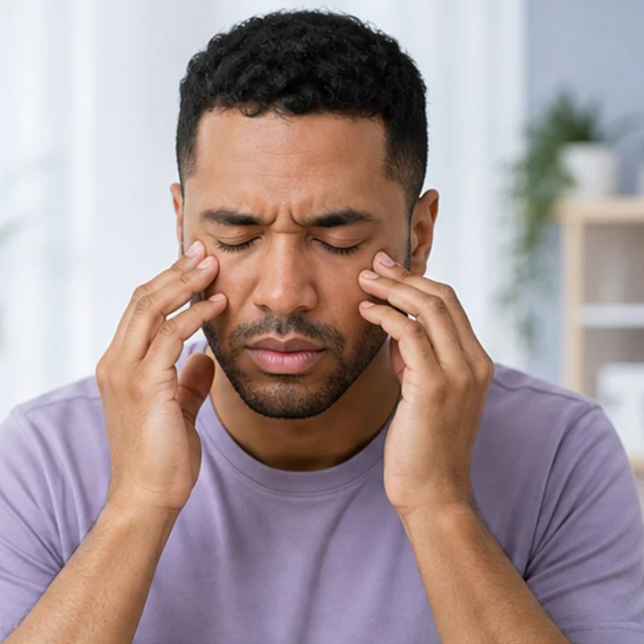 Adult experiencing pressure across the cheeks and brow