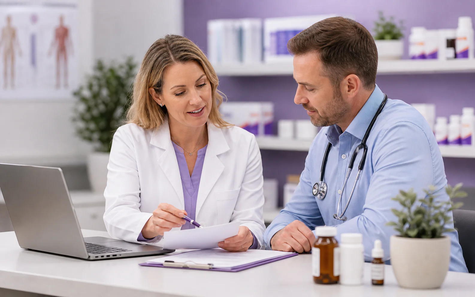 Pharmacist collaborating with a healthcare provider