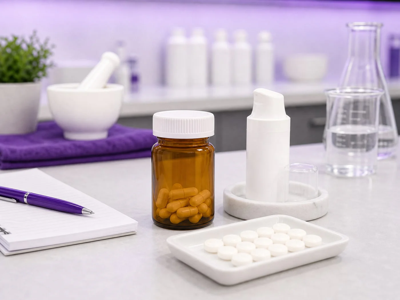 Hormone support products prepared on a pharmacy counter